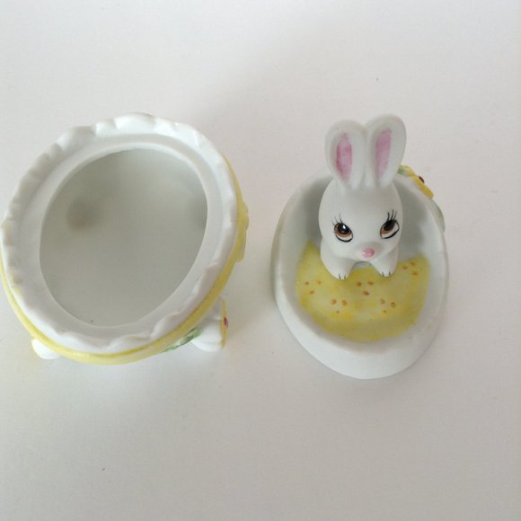 Vintage Lefton China Bunny Easter Egg Lidded Trinket Box Dish Hand Painted - Picture 5 of 8